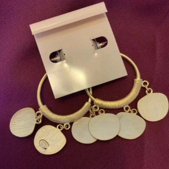 KENNETH JAY LANE NWT Gold Hoop Coin Drop Earrings - Picture 4 of 4